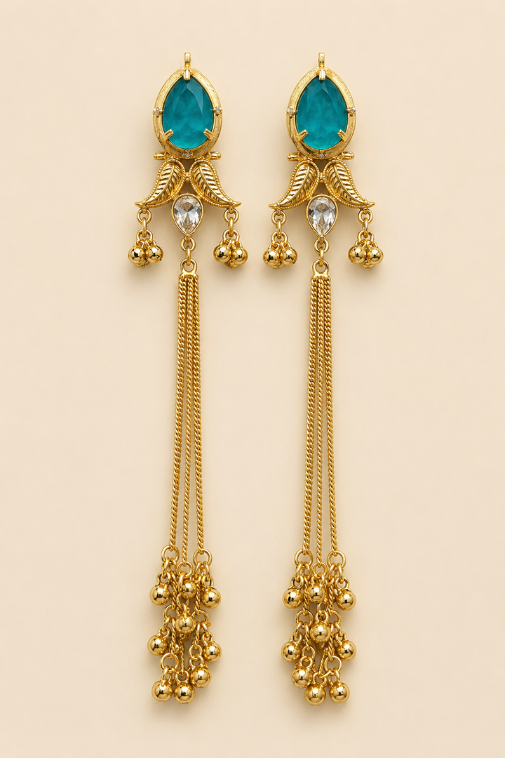 Turquoise Gold Long Chain Earrings