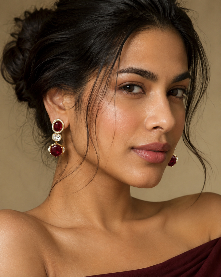 Ruby Kundan Drop Earrings