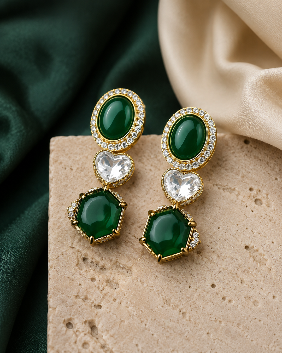 Emerald Kundan Drop Earrings