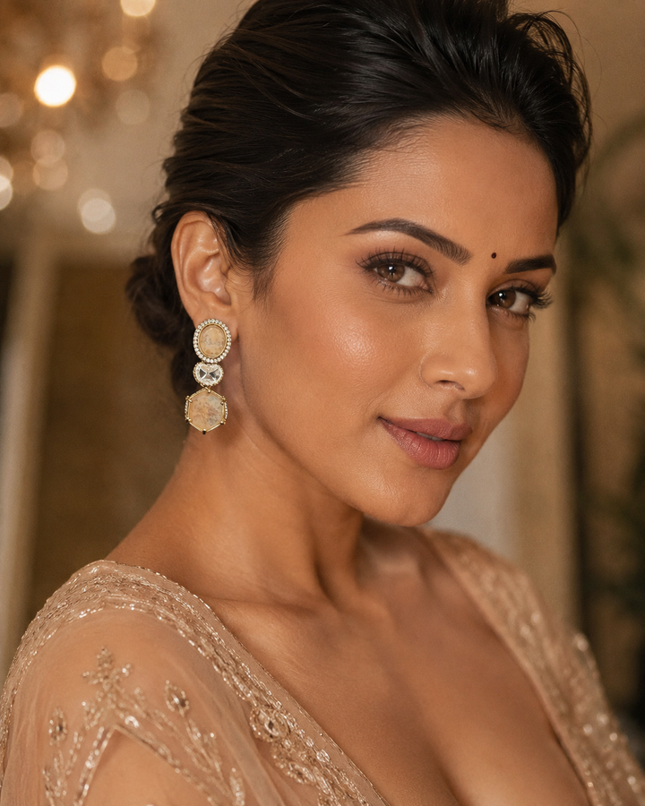 Champagne Polki Drop Earrings