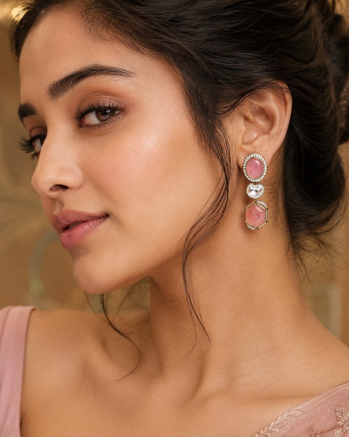 Peach Polki Drop Earrings