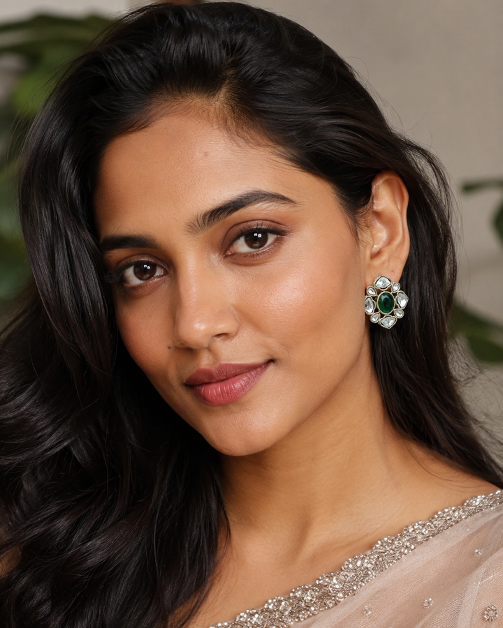 Emerald Polki Stud Earrings