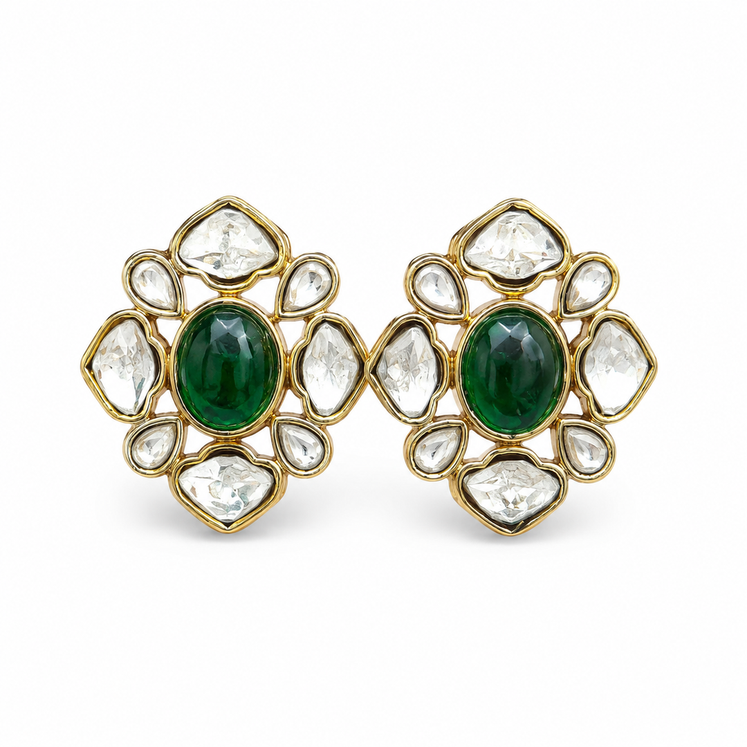Emerald Polki Stud Earrings