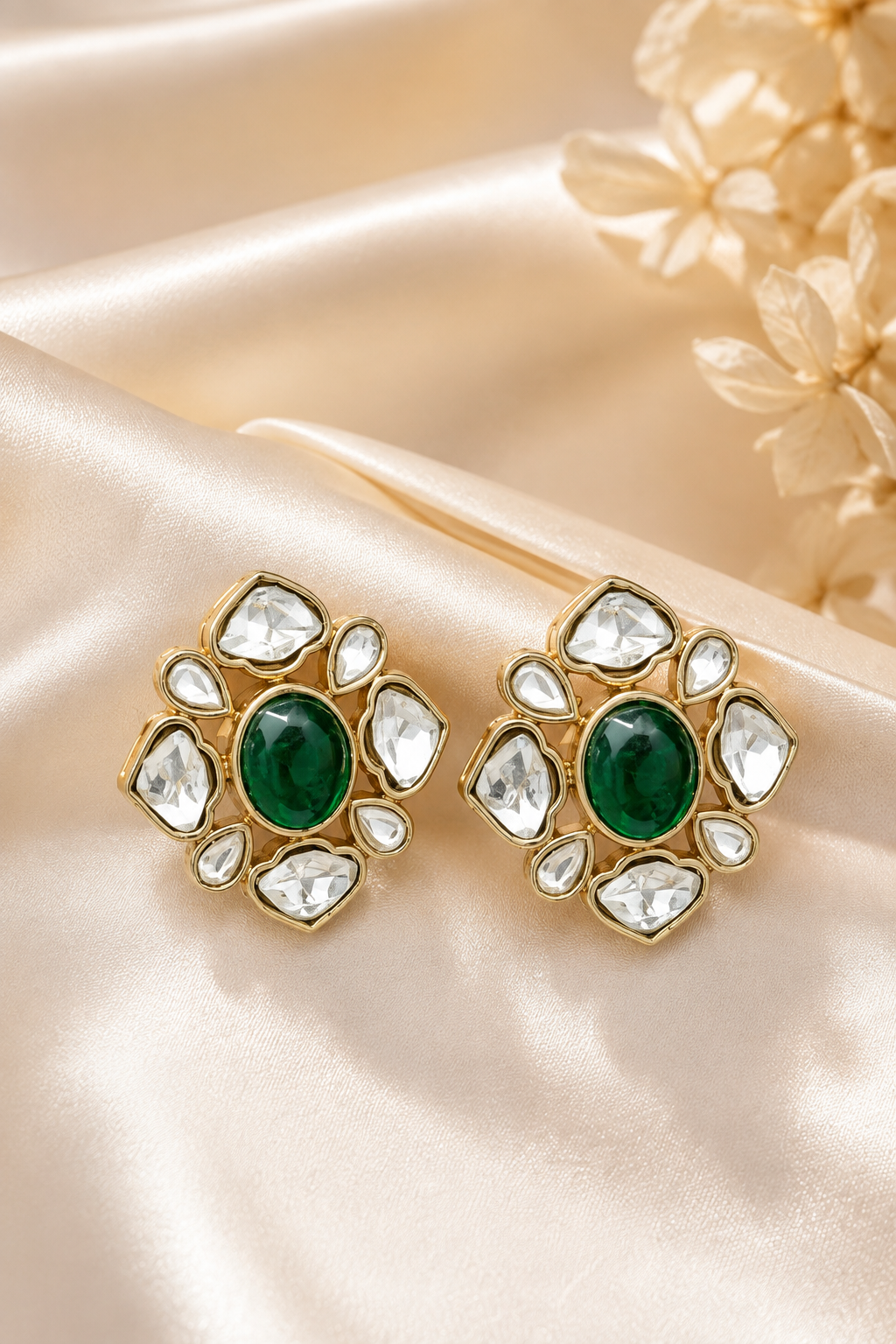 Emerald Polki Stud Earrings