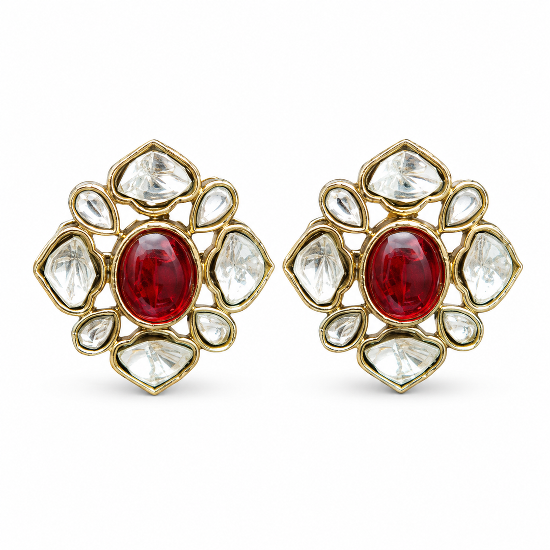 Ruby Red Polki Studs
