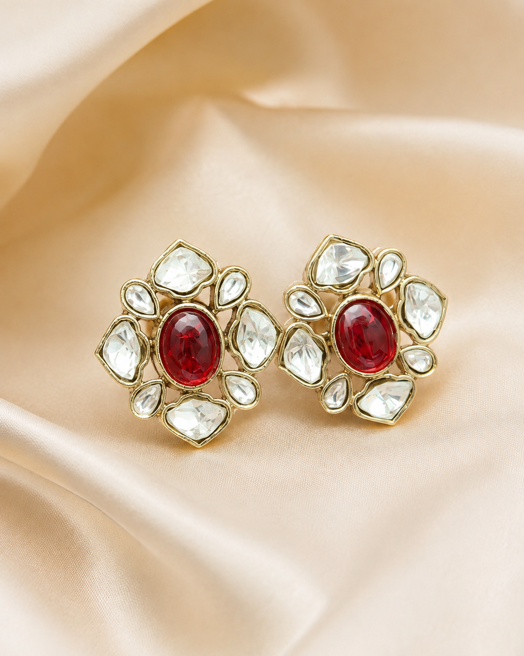 Ruby Red Polki Studs