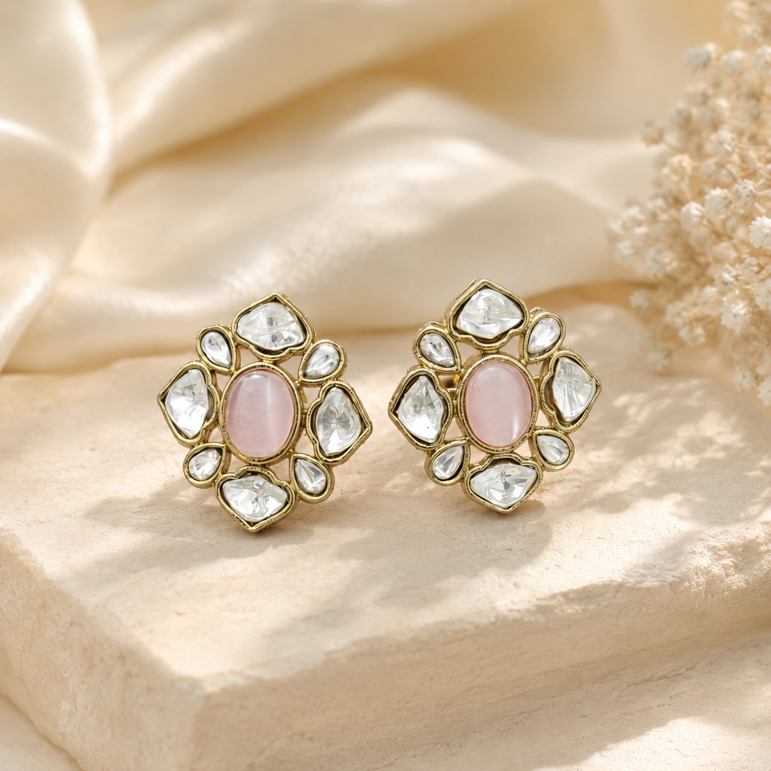 Pastel Pink Polki Studs
