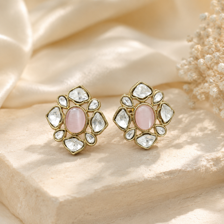 Pastel Pink Polki Studs