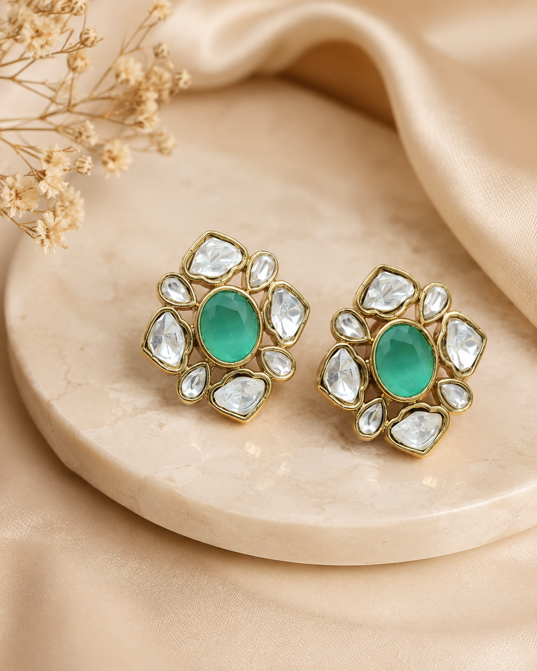 Mint Polki Stud Earrings
