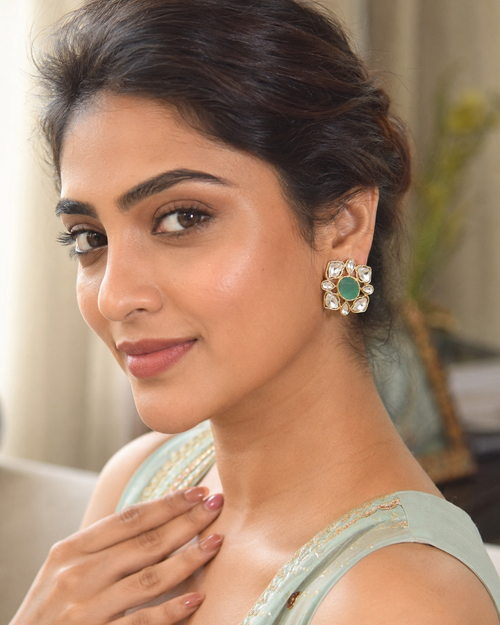 Mint Polki Stud Earrings