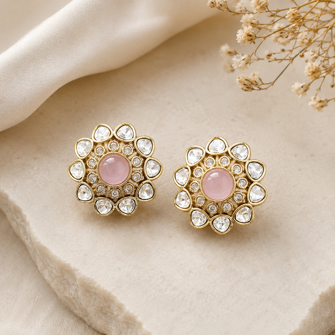 Blush Pink Round Polki Studs