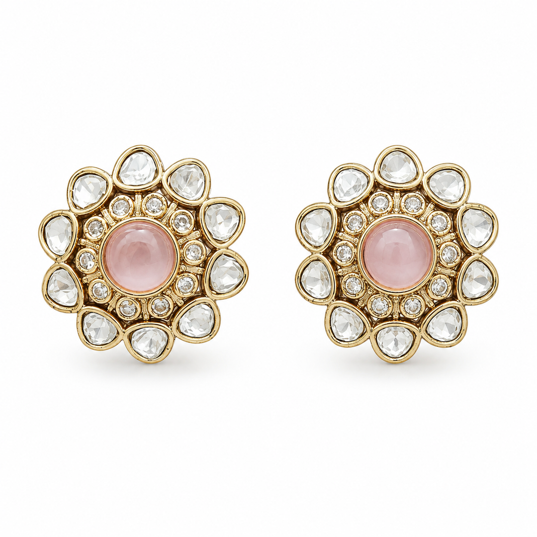 Blush Pink Round Polki Studs