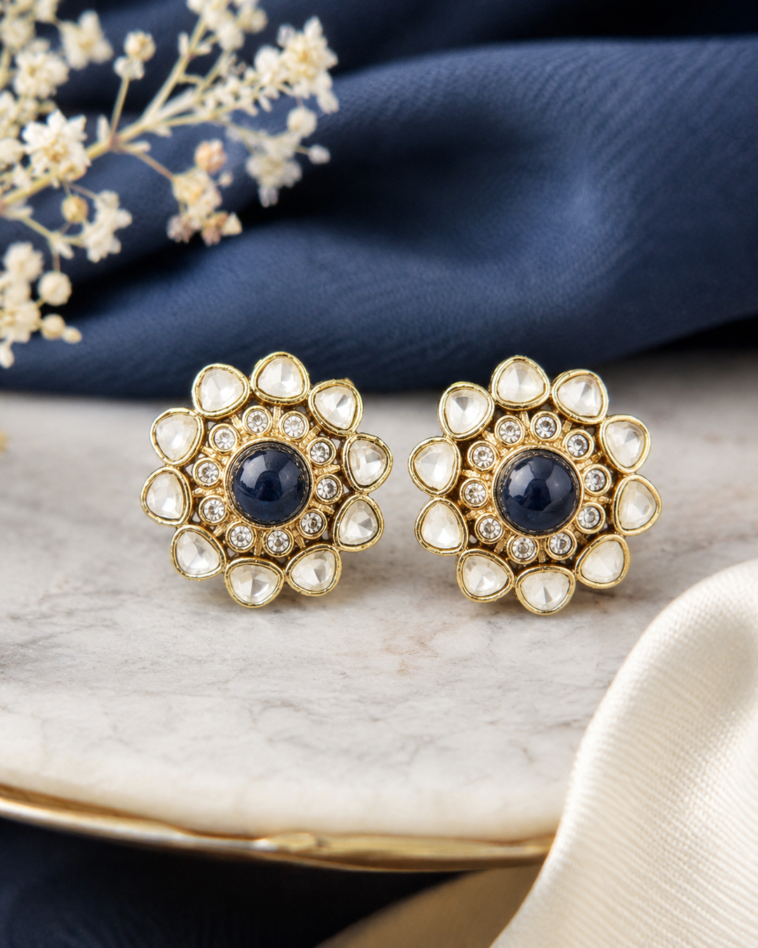 Sapphire Round Polki Studs