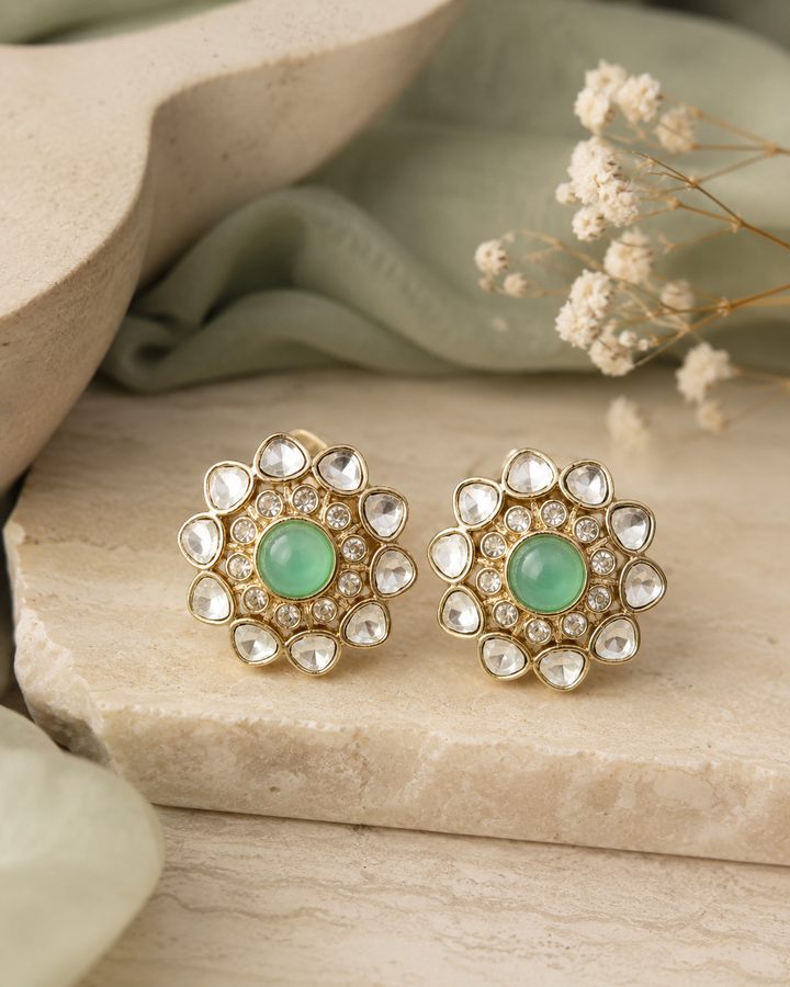 Mint Round Polki Studs