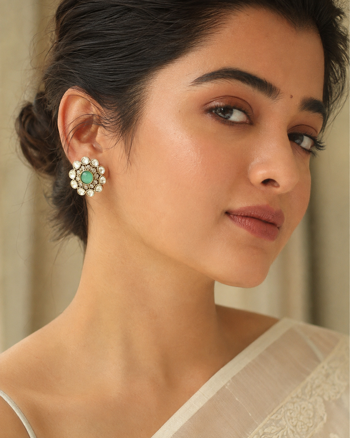 Mint Round Polki Studs