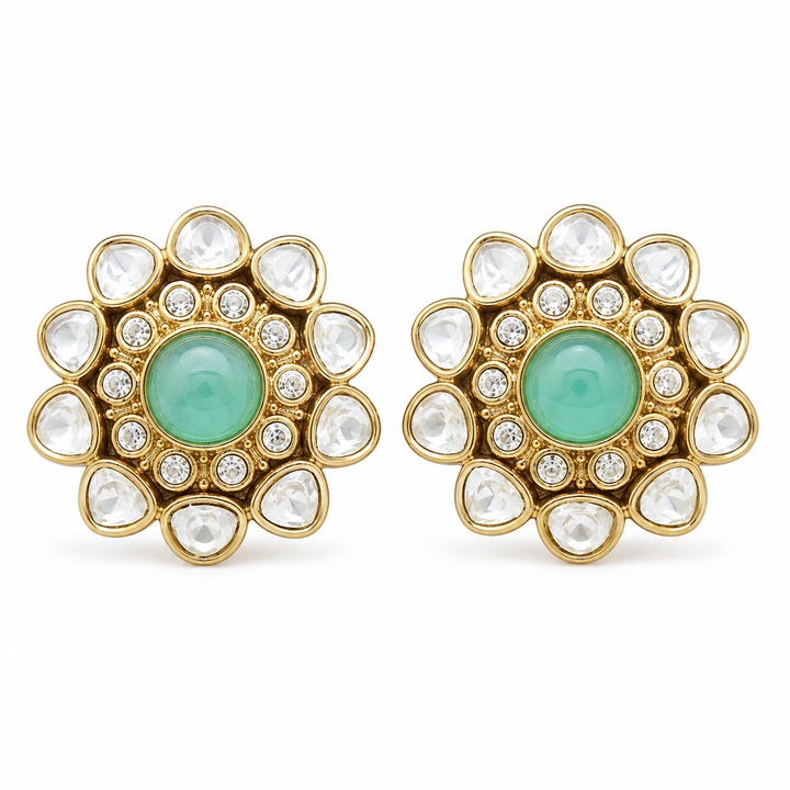 Mint Round Polki Studs