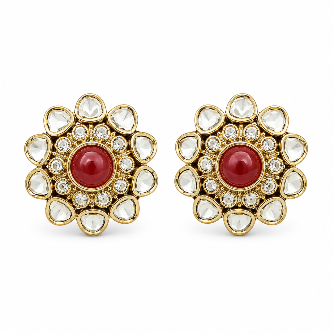 Ruby Red Round Polki Studs
