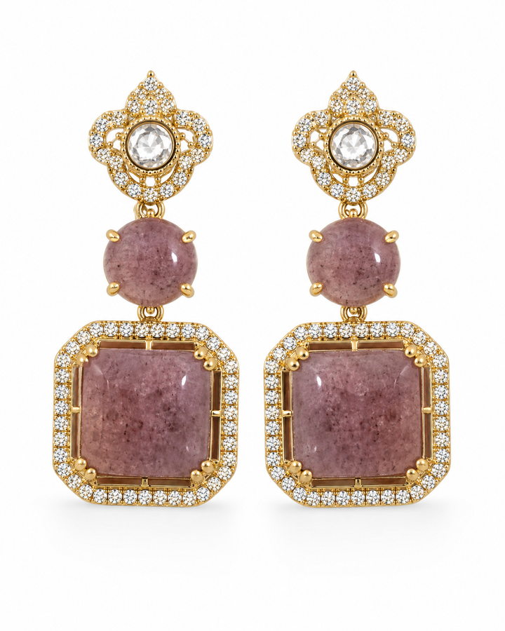 Mauve Polki Drop Earrings