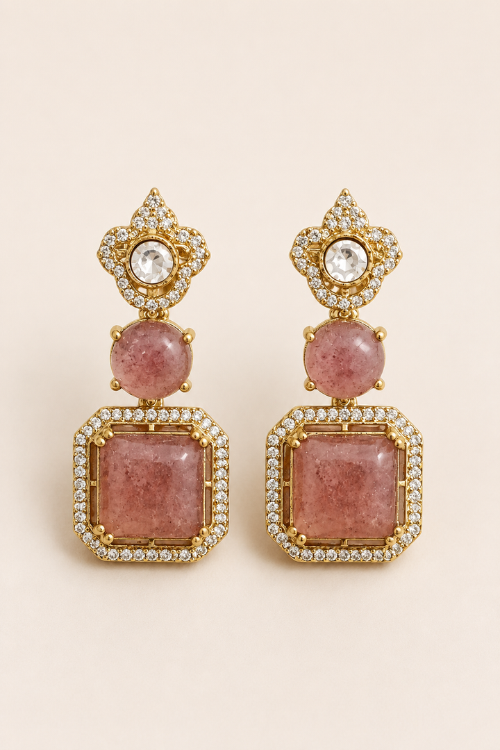 Mauve Polki Drop Earrings