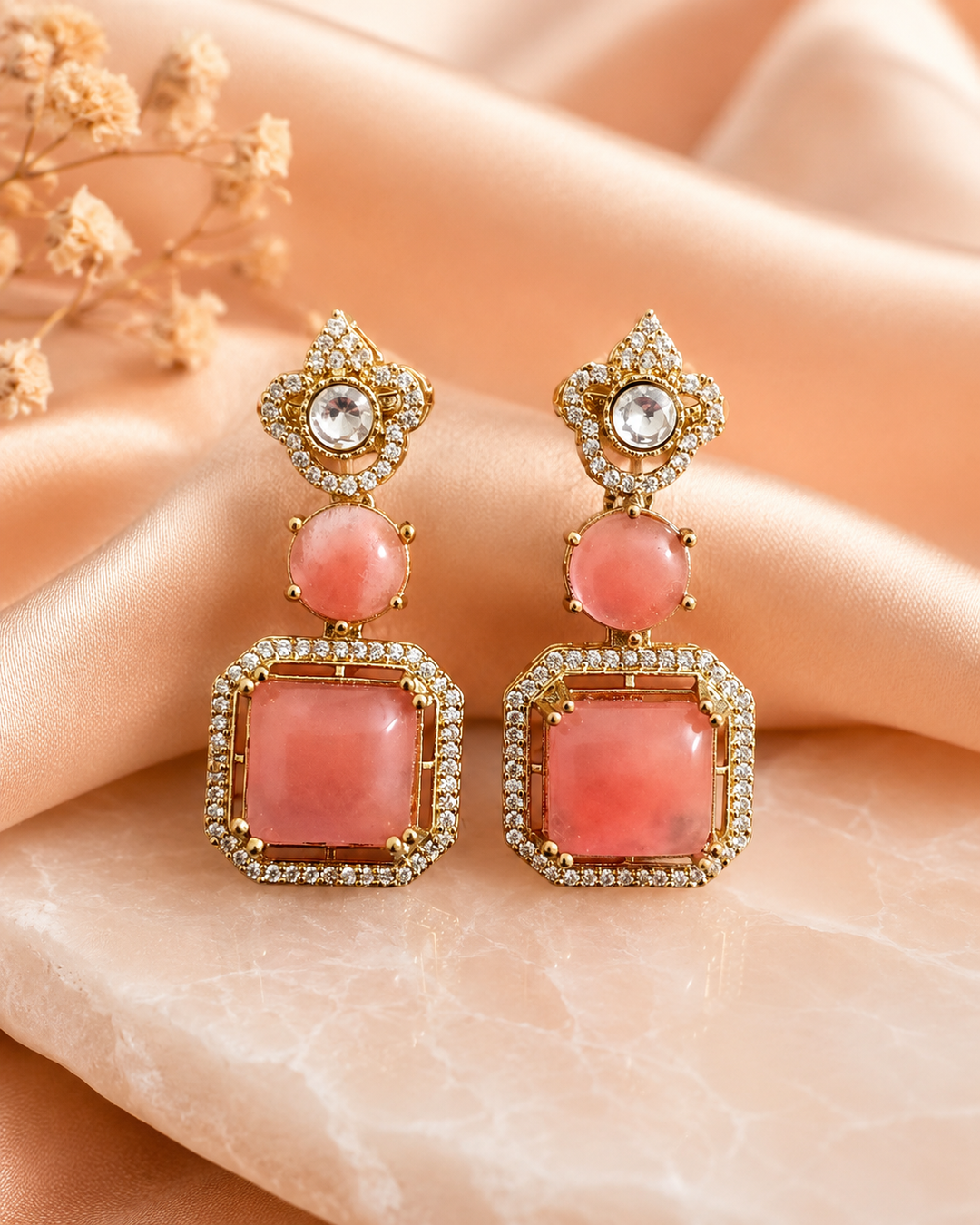 Peach Polki Drop Earrings