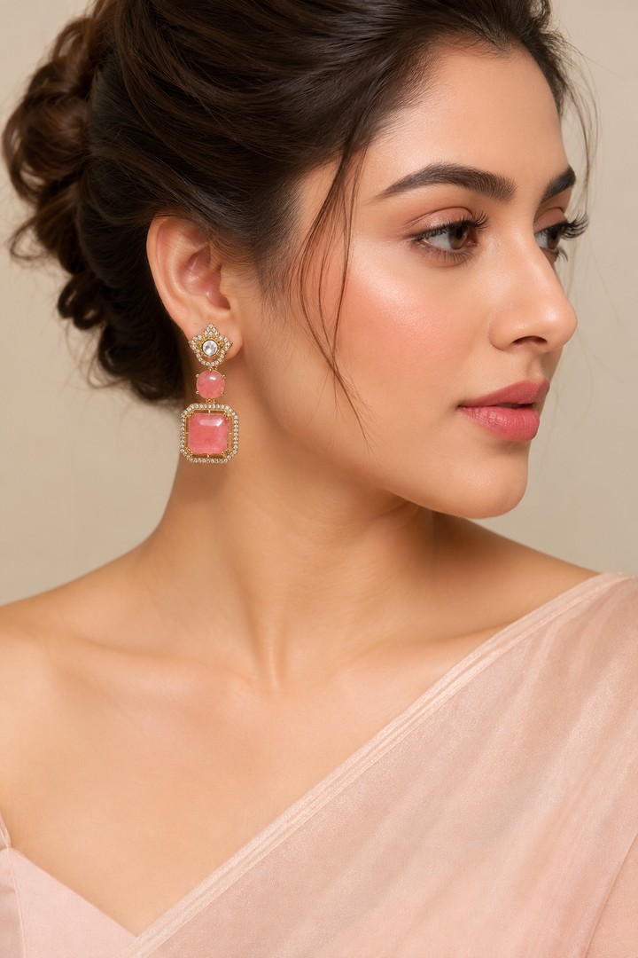 Peach Polki Drop Earrings