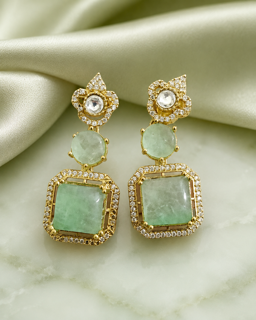 Mint Polki Drop Earrings