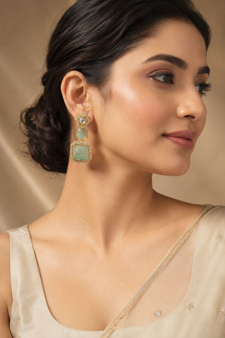 Mint Polki Drop Earrings