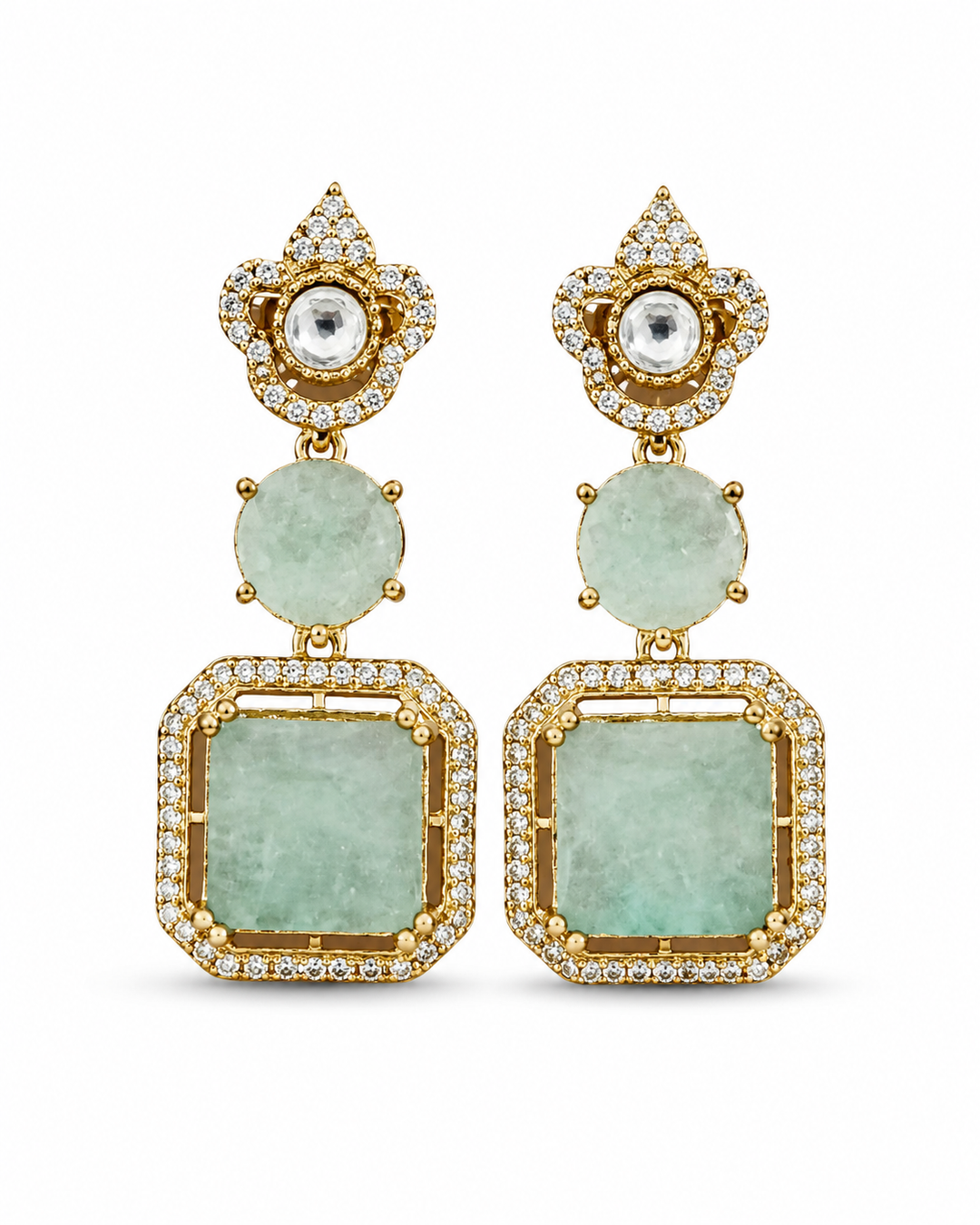 Mint Polki Drop Earrings