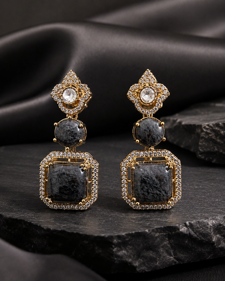 Charcoal Polki Drop Earrings