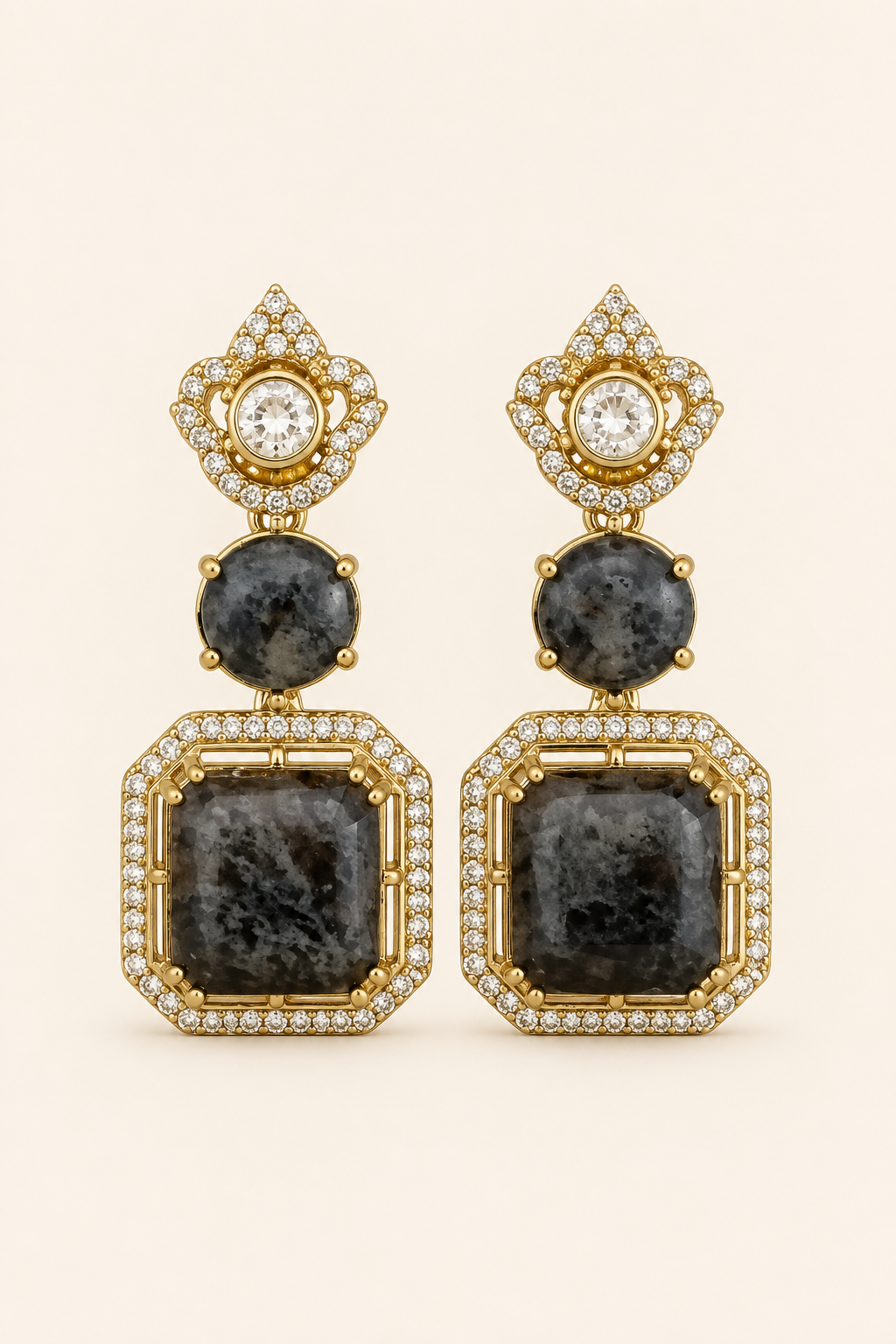 Charcoal Polki Drop Earrings