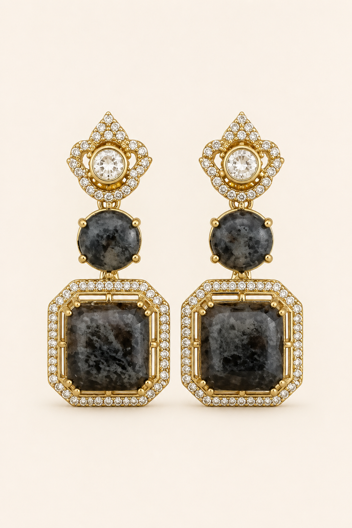 Charcoal Polki Drop Earrings