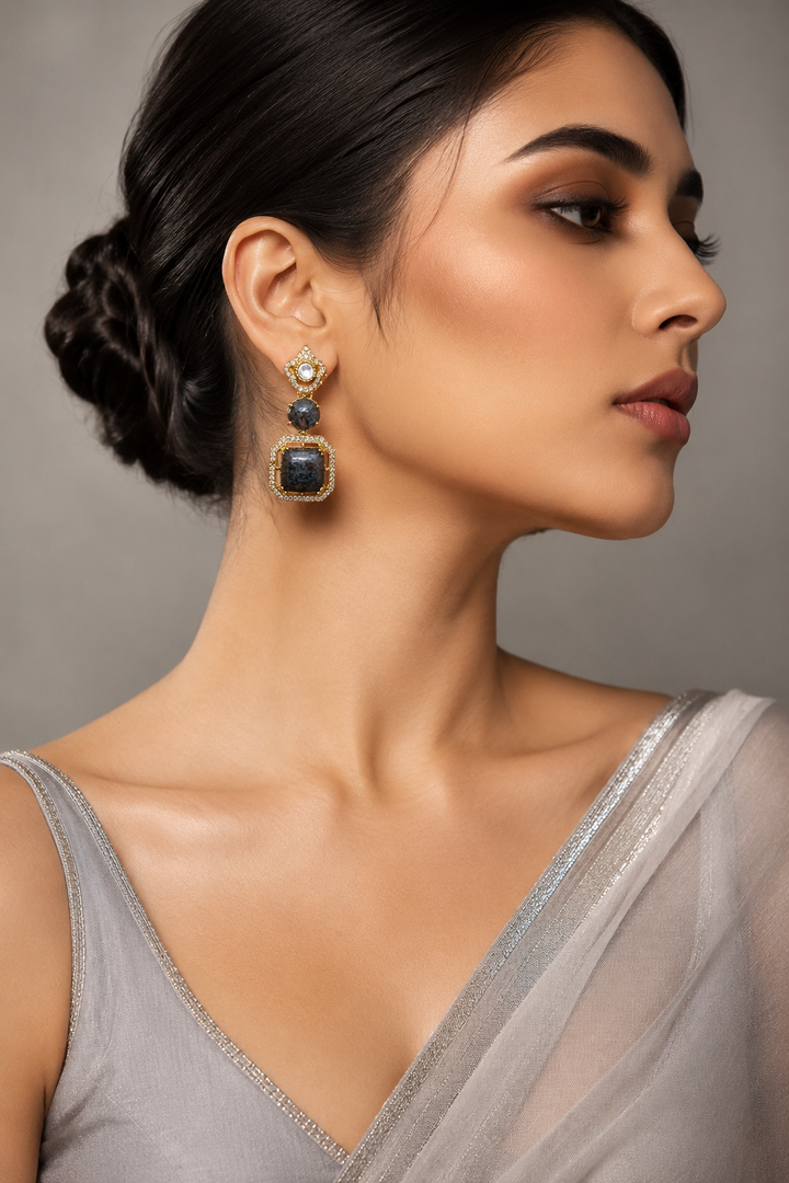 Charcoal Polki Drop Earrings