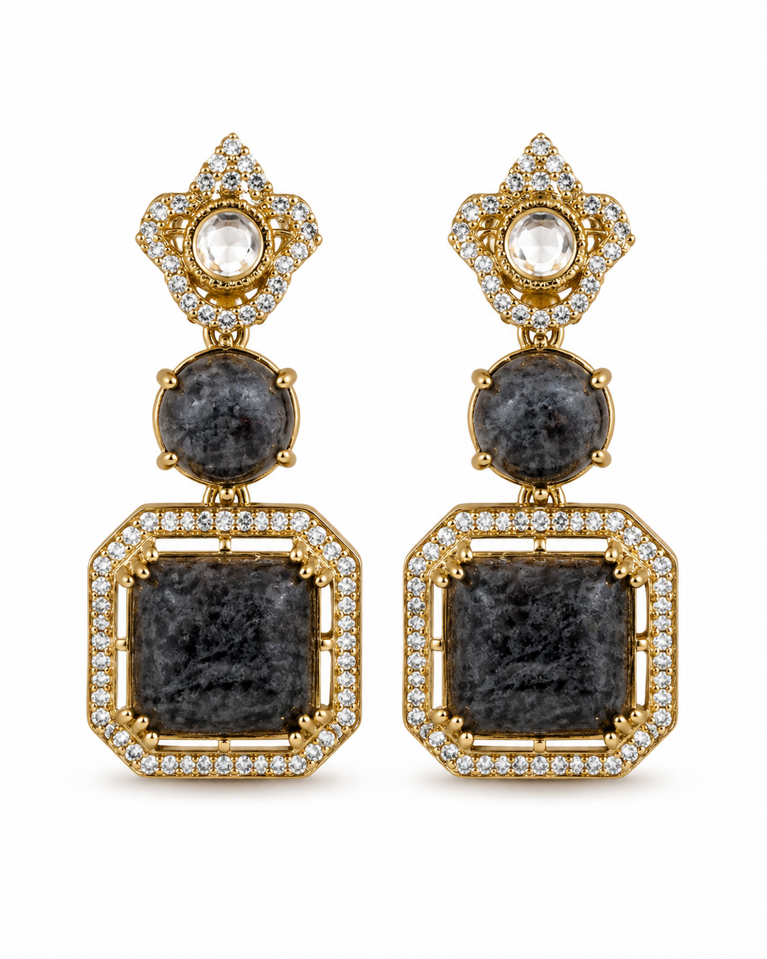 Charcoal Polki Drop Earrings