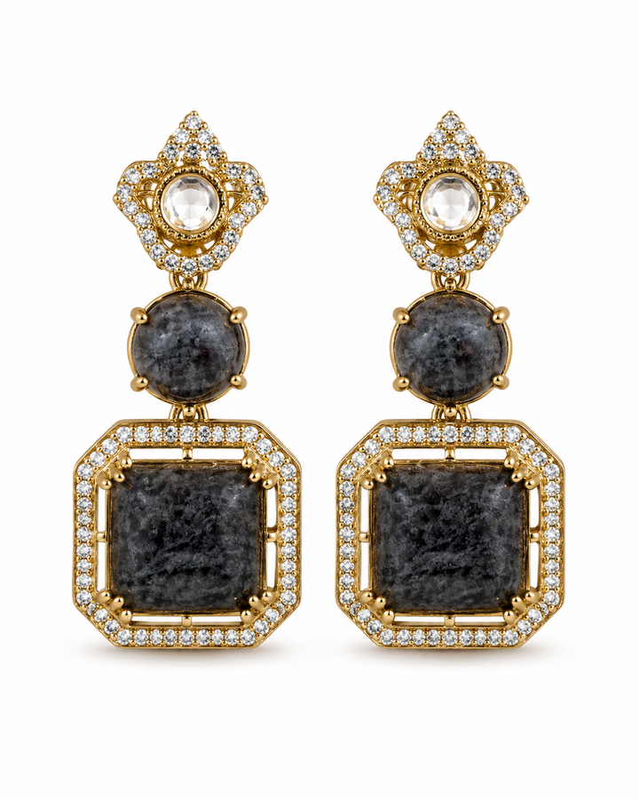 Charcoal Polki Drop Earrings