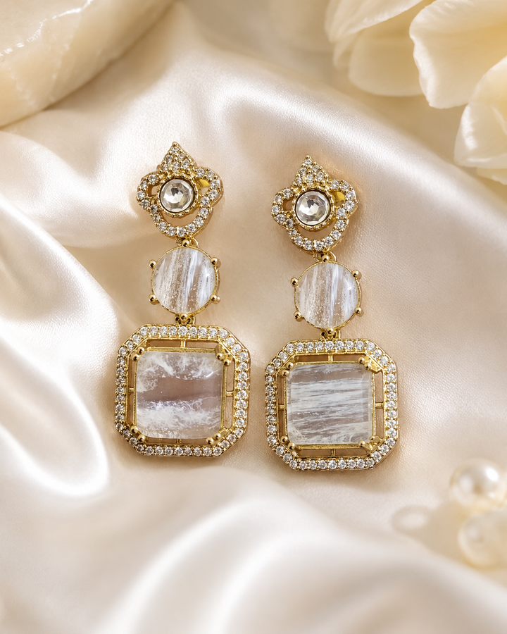 White Polki Drop Earrings