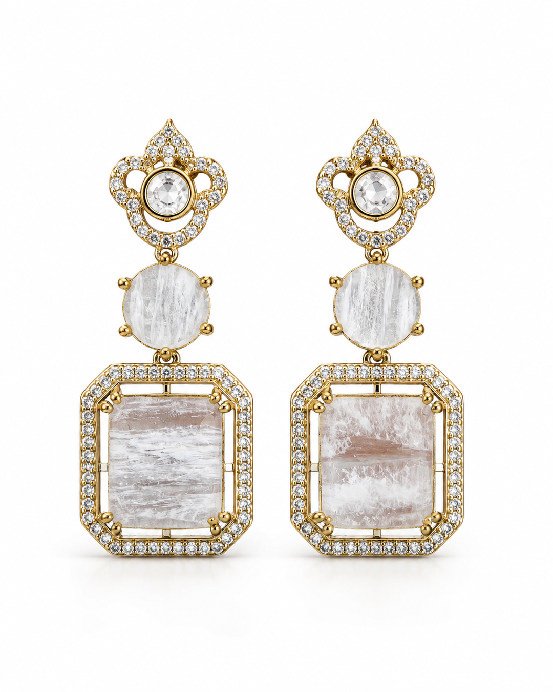 White Polki Drop Earrings