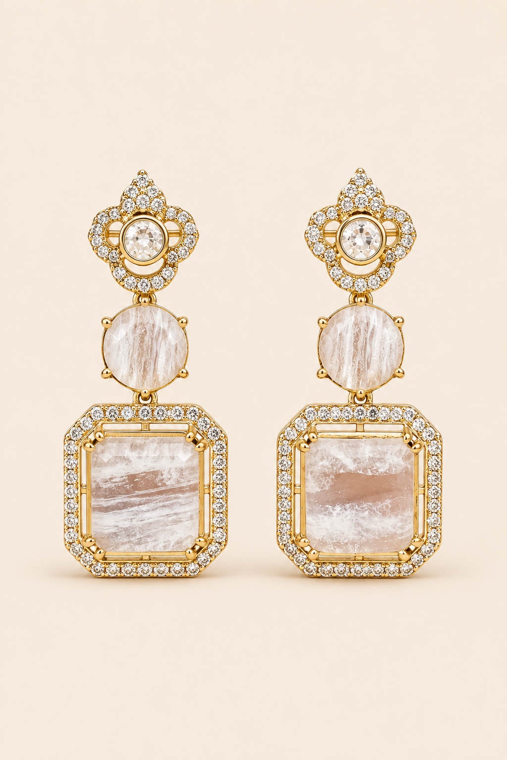 White Polki Drop Earrings