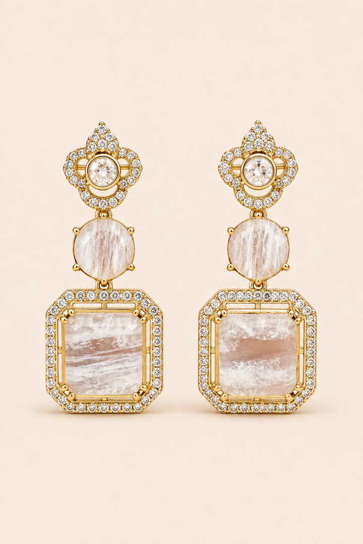 White Polki Drop Earrings