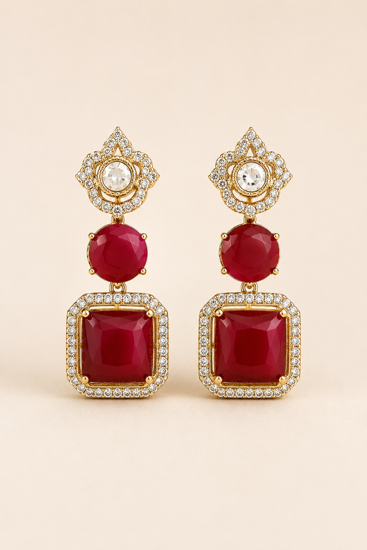 Ruby Red Polki Drop Earrings