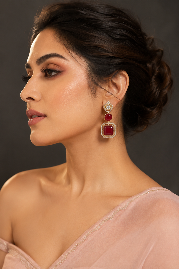 Ruby Red Polki Drop Earrings
