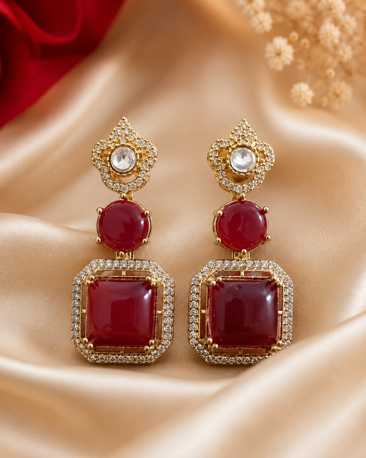 Ruby Red Polki Drop Earrings