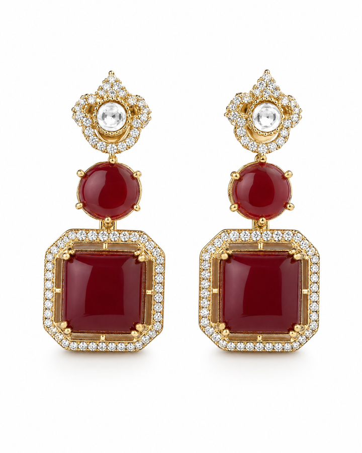 Ruby Red Polki Drop Earrings