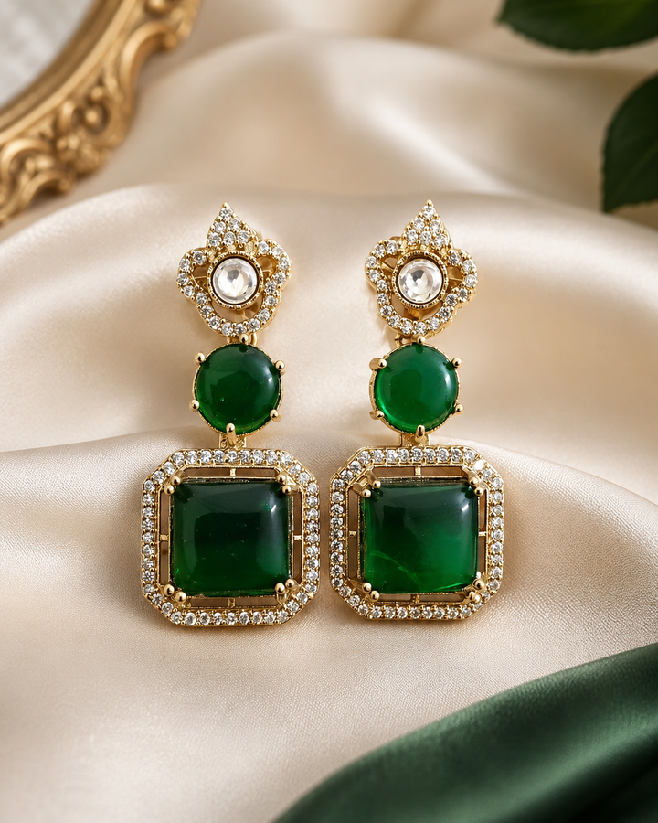 Emerald Polki Drop Earrings
