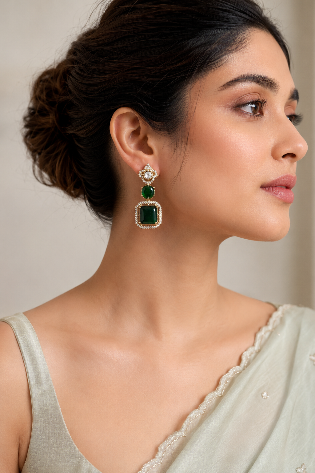 Emerald Polki Drop Earrings