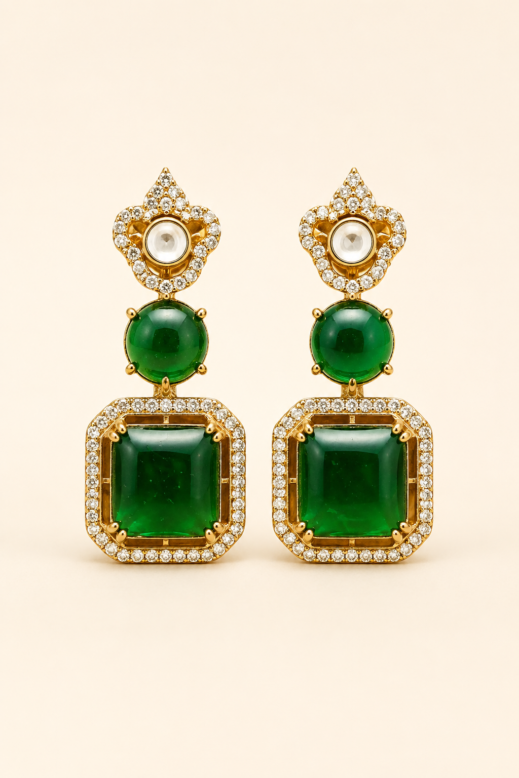 Emerald Polki Drop Earrings