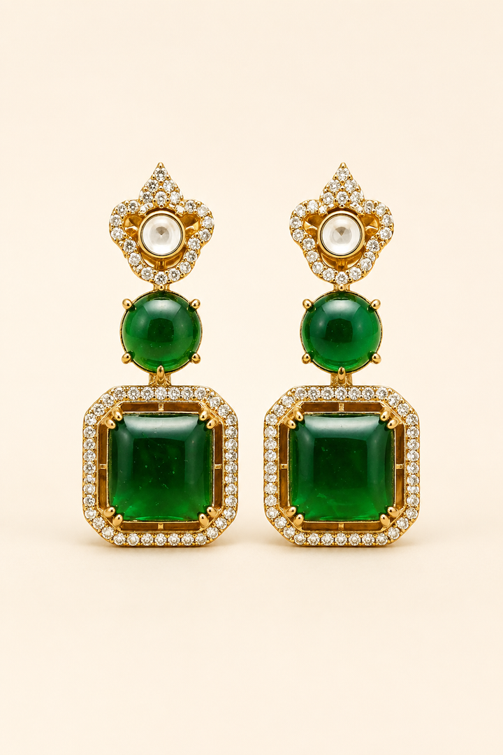 Emerald Polki Drop Earrings