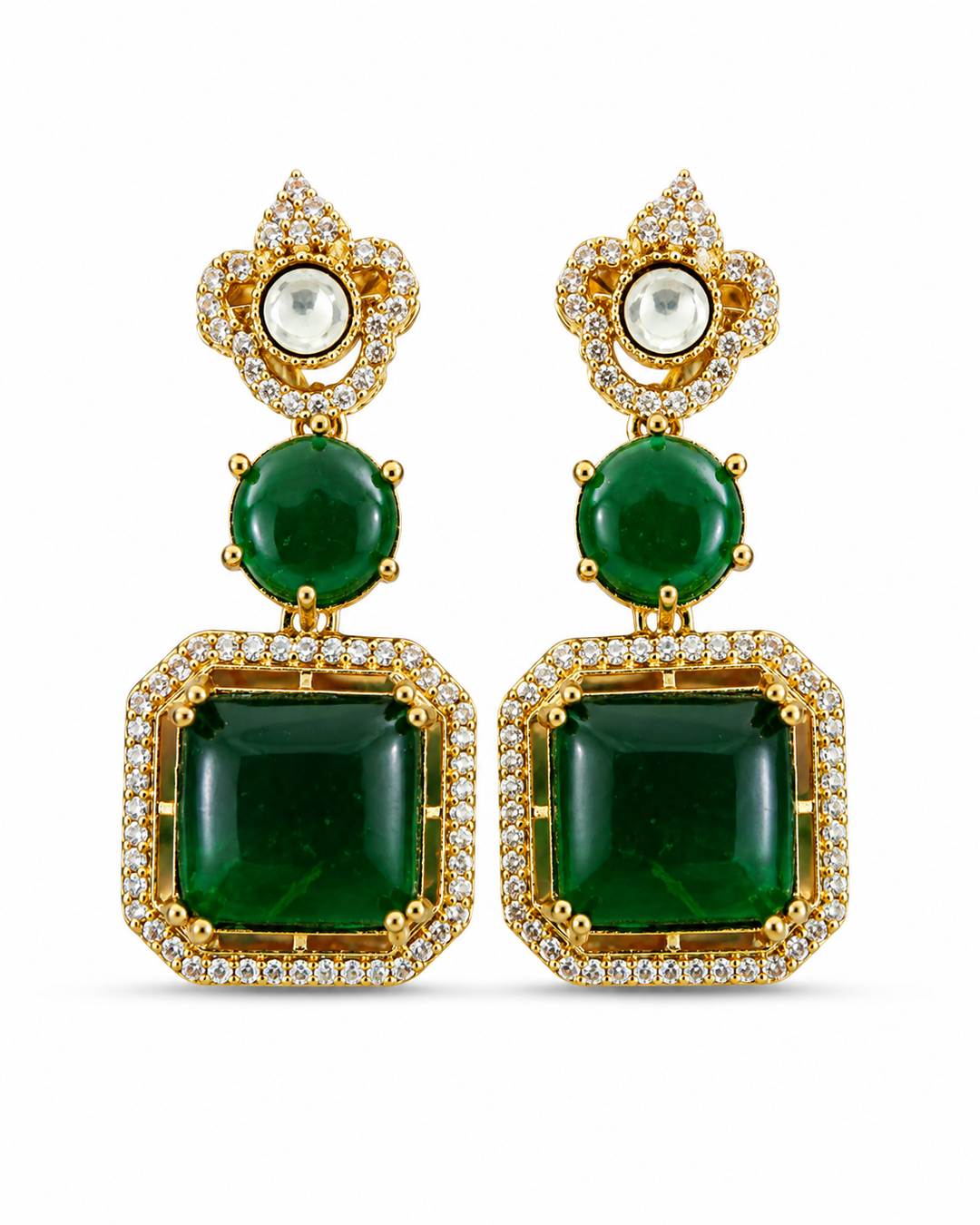 Emerald Polki Drop Earrings