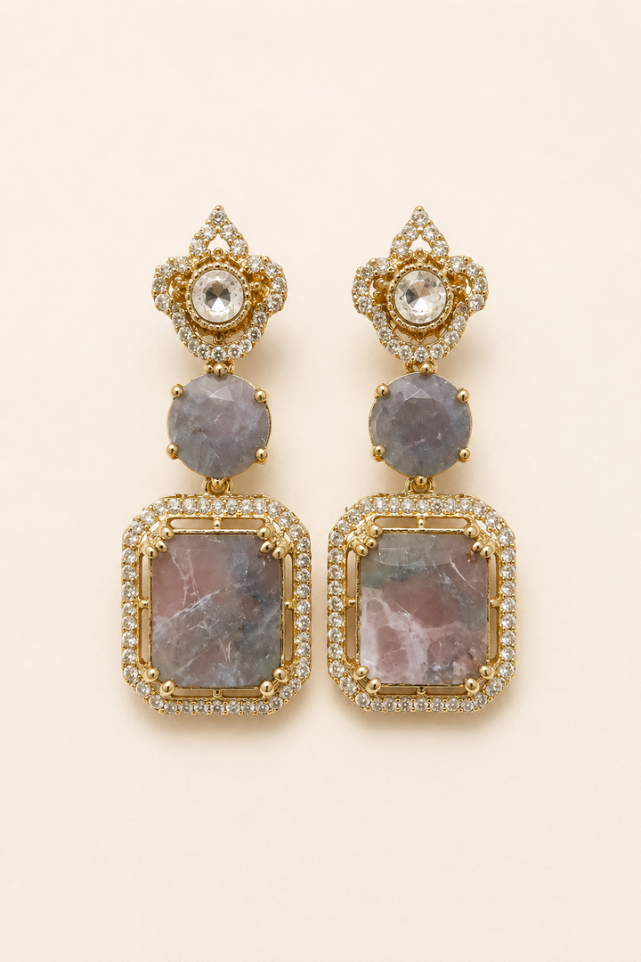 Grey Polki Drop Earrings