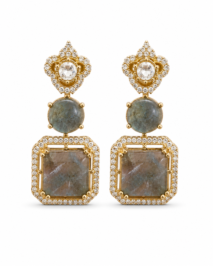 Grey Polki Drop Earrings