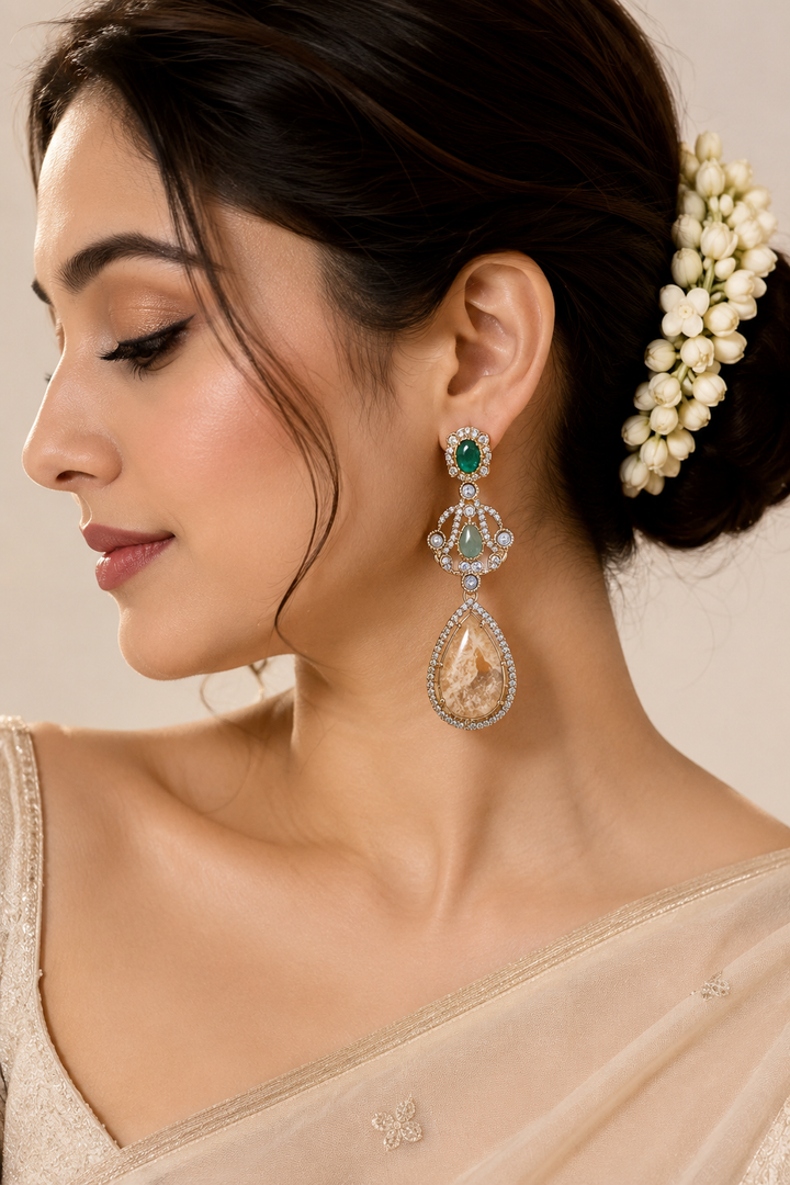 Green Yellow Kundan Drop Earring